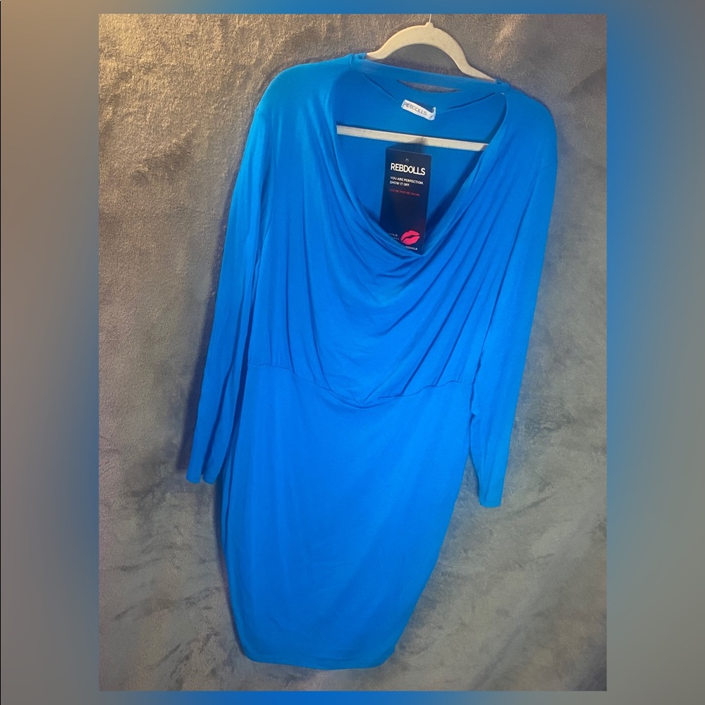 Rebdolls “Monopoly” Cowl Neck Mini Dress - Blue